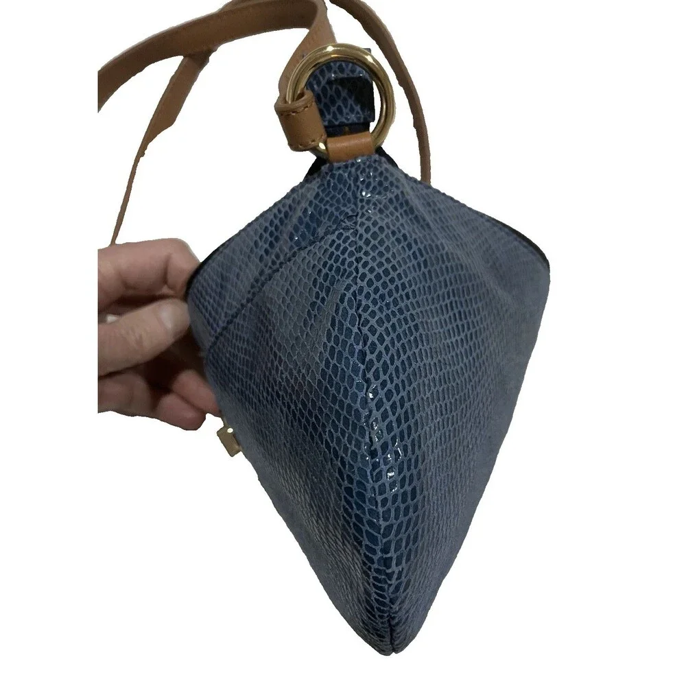 Vintage 80s Faux Snakeskin Tommy Hilfiger Crossbody Bag Blue Gold 9.5 In Tassel
